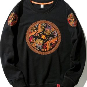 Sweat brodé noir motif phoenix pour homme