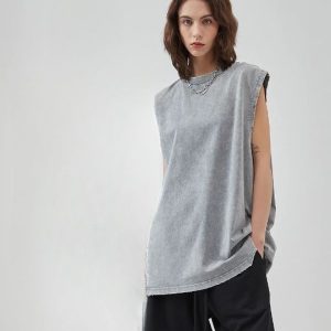 Sweat sans manche effet delavé ample en coton gris