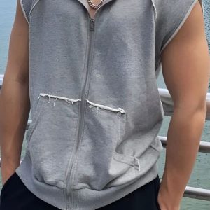 Sweat sans manche homme avec capuche et fermeture éclair