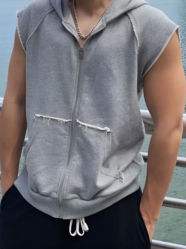 Sweat sans manche homme avec capuche et fermeture éclair