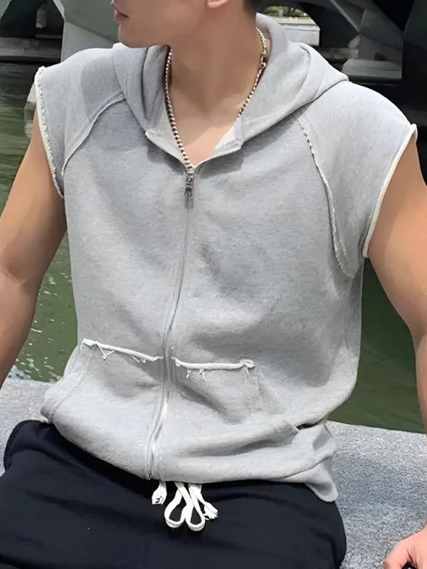 Sweat sans manche homme avec capuche et fermeture éclair – Image 2