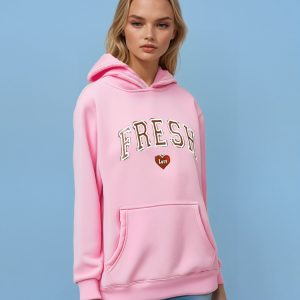 Sweat à capuche rose vibrant avec inscription fresh