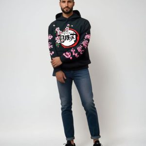 Sweat manga noir décontracté à capuche