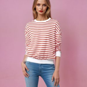 Sweat marinière femme décontracté à col rond