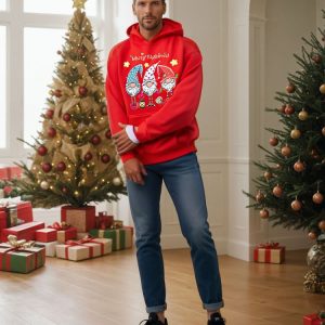 Sweat de Noël rouge à capuche au style décontracté