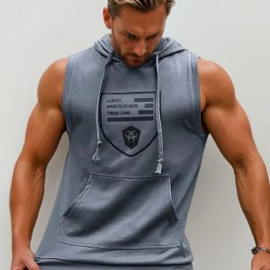 Sweat sans manche homme en coton avec capuche