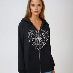 Sweat zippé avec toile d&rsquo;araignée en forme de cœur