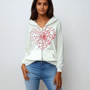 Sweat spiderman blanc zippé au style décontracté