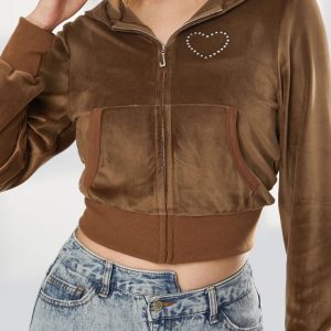 Sweat velours manches longues avec poches