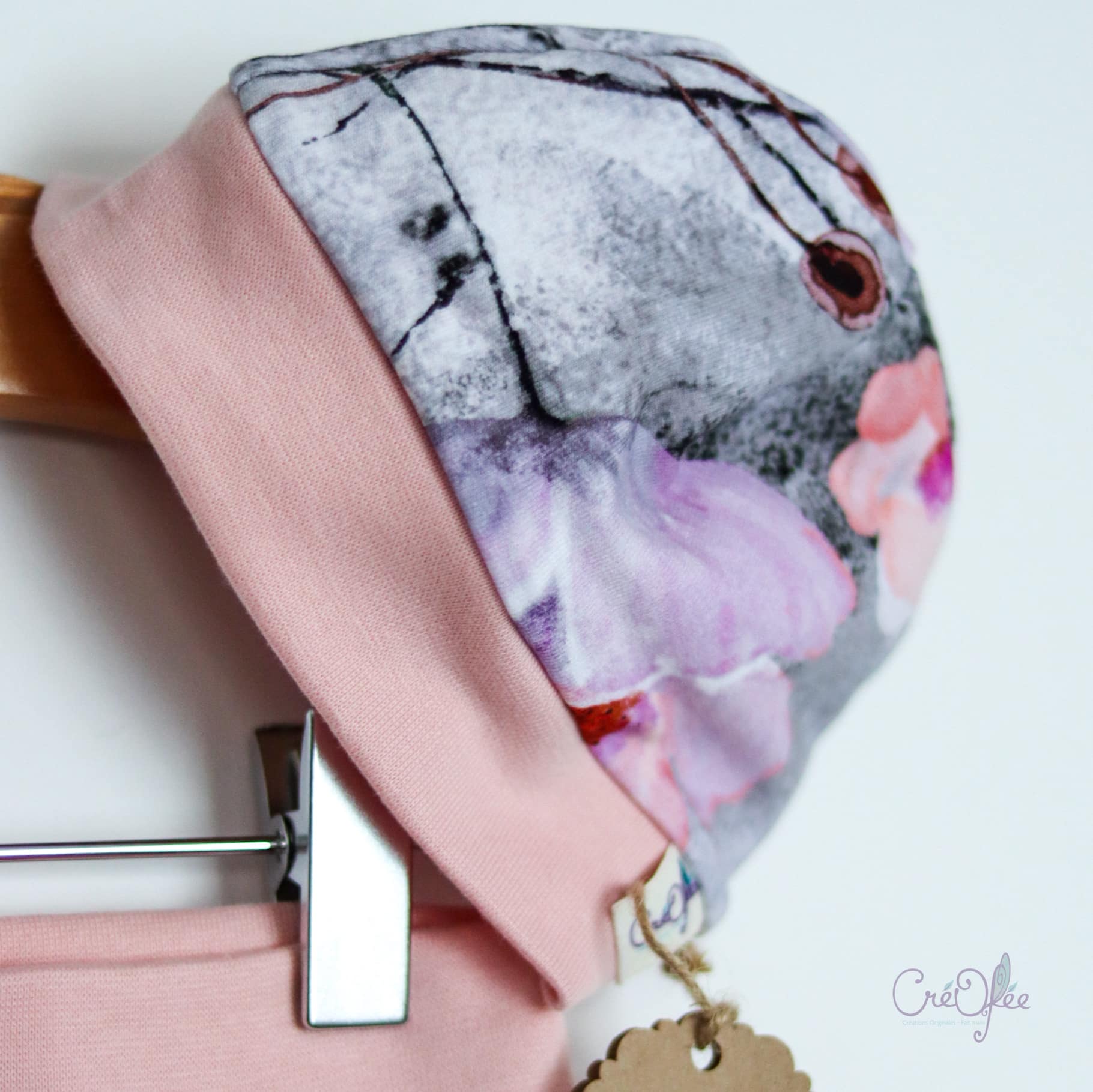 Bonnet doublé fleuri 2-3 ans – Image 2